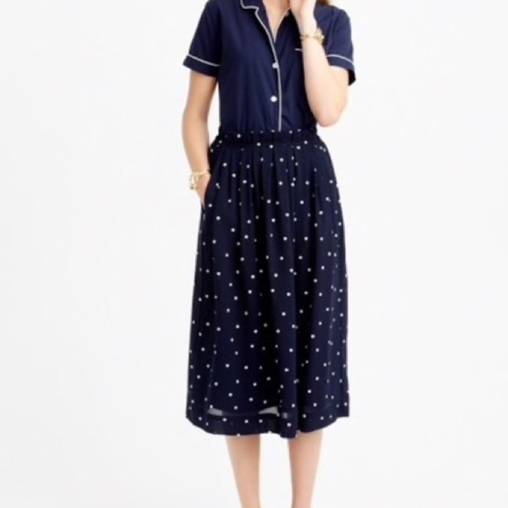 J. Crew pleated polka dot midi skirt